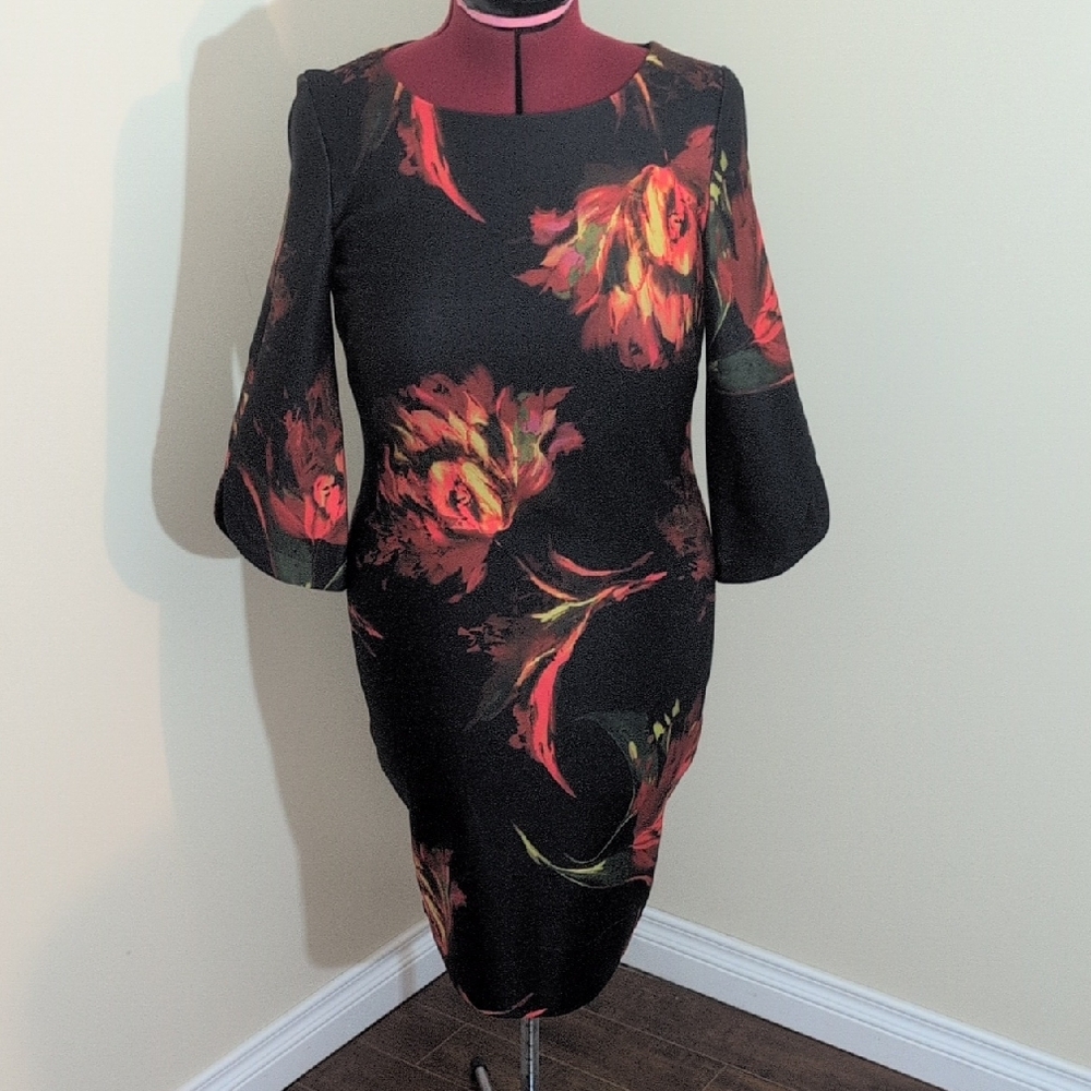 Gabby Skye | Floral Black And Red Dress Back Zippered